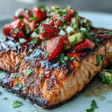 Grilled Salmon Strawberry Avocado Salsa