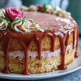 Elegant bridal shower rosé velvet cake with shimmering gold drip, a divine dessert.