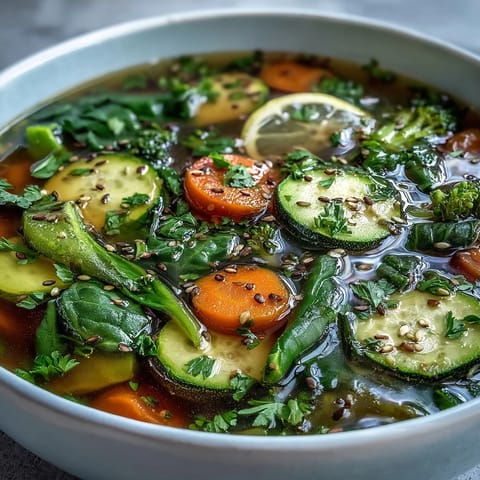 Collagen-Boosting Broth Bowl garnished with vibrant greens and lemon.