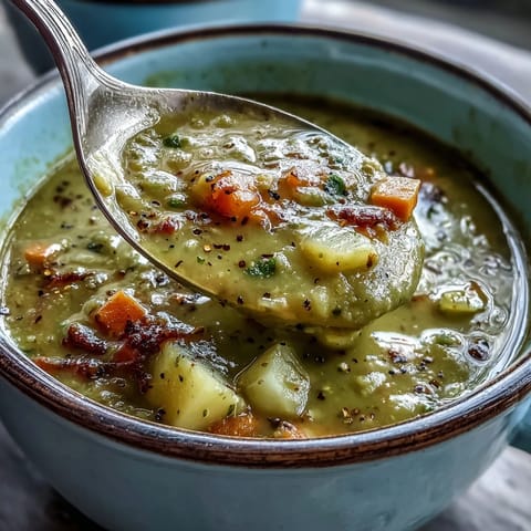 A comforting bowl of Split Pea Soup, perfect for a cozy evening.