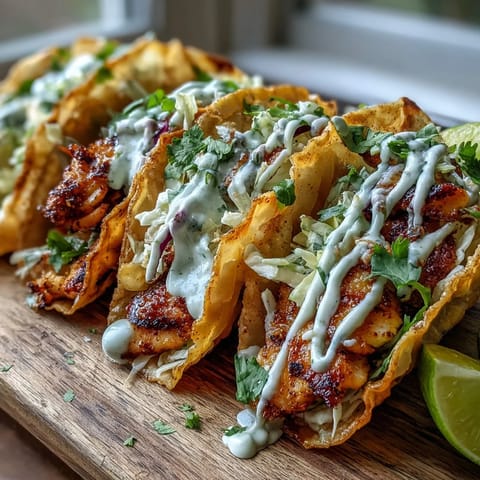 Golden Crispy Chicken Wonton Tacos are served with creamy sriracha mayo and fresh cilantro garnish.  