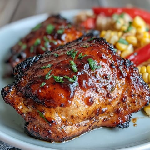 Colorful roasted vegetables and juicy BBQ-glazed chicken thighs on a single pan, perfect for easy family dinners with minimal cleanup.  