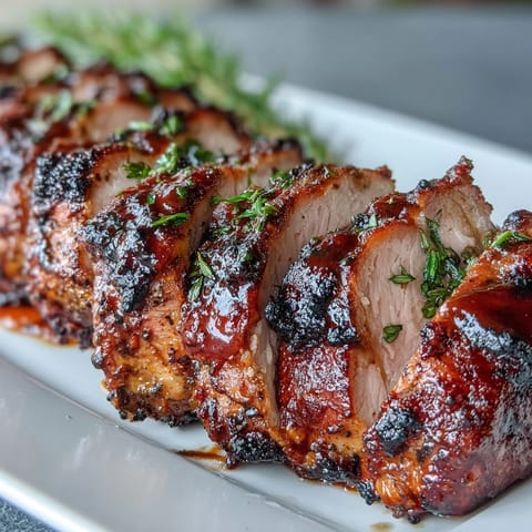 Tender pork tenderloin marinated in aromatic jerk spices, roasted until golden and juicy, perfect for a Caribbean-inspired meal.  