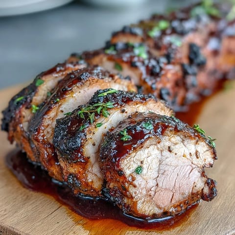 Bold jerk-seasoned pork tenderloin with caramelized edges, served with fresh lime wedges and vibrant herbs for an island feast.  