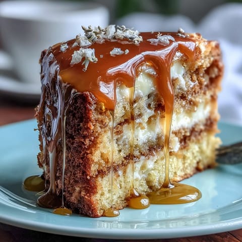 A slice of moist lavender-infused cake with golden honey drizzle, perfect for spring tea parties.  