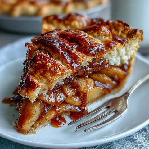 Aromatic cardamom apple pie served warm, showcasing flaky pastry and tender spiced apples in every slice.