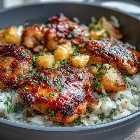 Golden pineapple chicken casserole with melted cheddar cheese topping and tender rice, baked until bubbly and savory.  