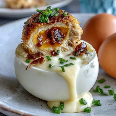 Cute baby chick deviled eggs decorated with black olive eyes and orange carrot beaks for a festive spring snack.