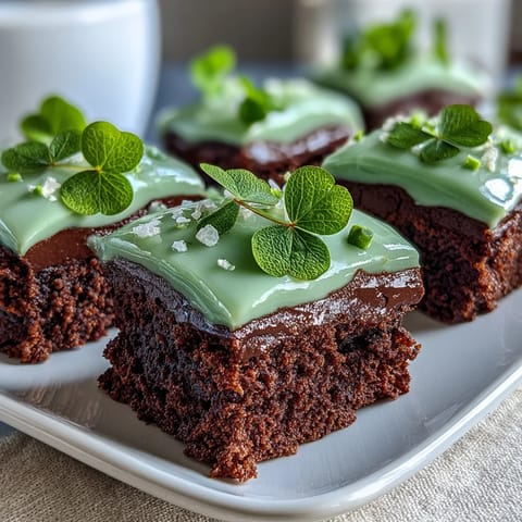 Shamrock-shaped brownies with green icing, perfect for St. Patricks Day celebrations with family and friends.
