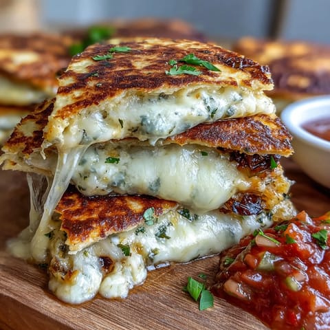 Golden, cheesy mini quesadilla triangles with melted cheddar and mozzarella, served with fresh tomato salsa for a fun, kid-friendly lunch.