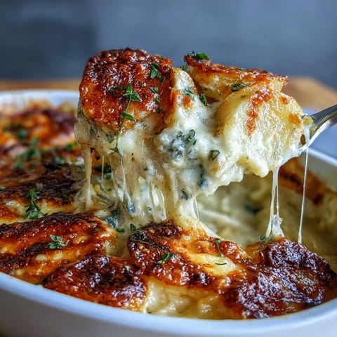 Creamy Au Gratin Potatoes with golden cheese topping, baked until bubbly and tender, perfect for holiday feasts or Sunday dinners.