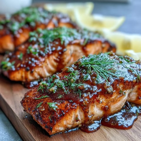 Succulent Cedar Plank Salmon with Maple Dijon Glaze, smoky and sweet.