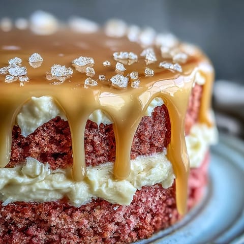 Elegant pink Bridal Shower Rosé Velvet Cake with shimmering gold drip frosting.