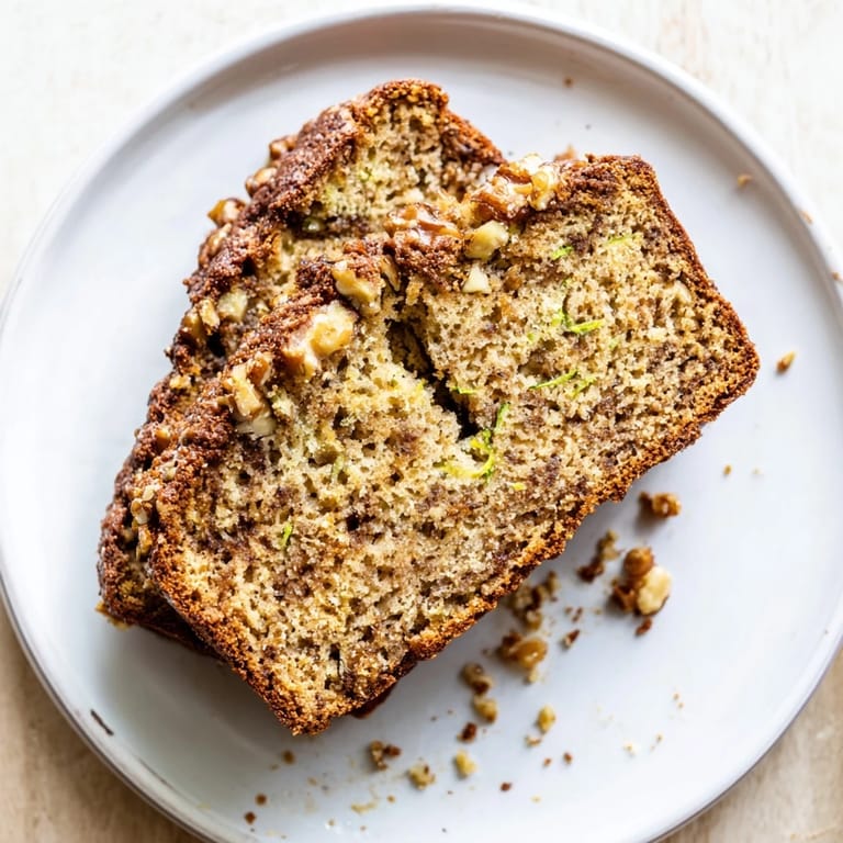 A rustic loaf of Zucchini Bread cooling on a wire rack, golden crust glistening beside a knife for serving.