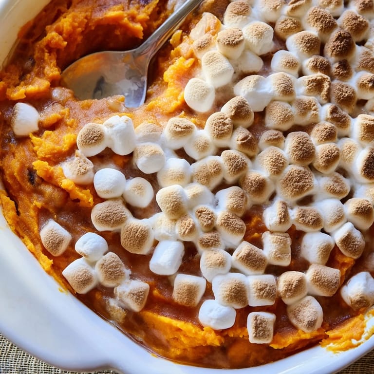 Sweet potato casserole with a buttery pecan streusel topping on a festive plate.