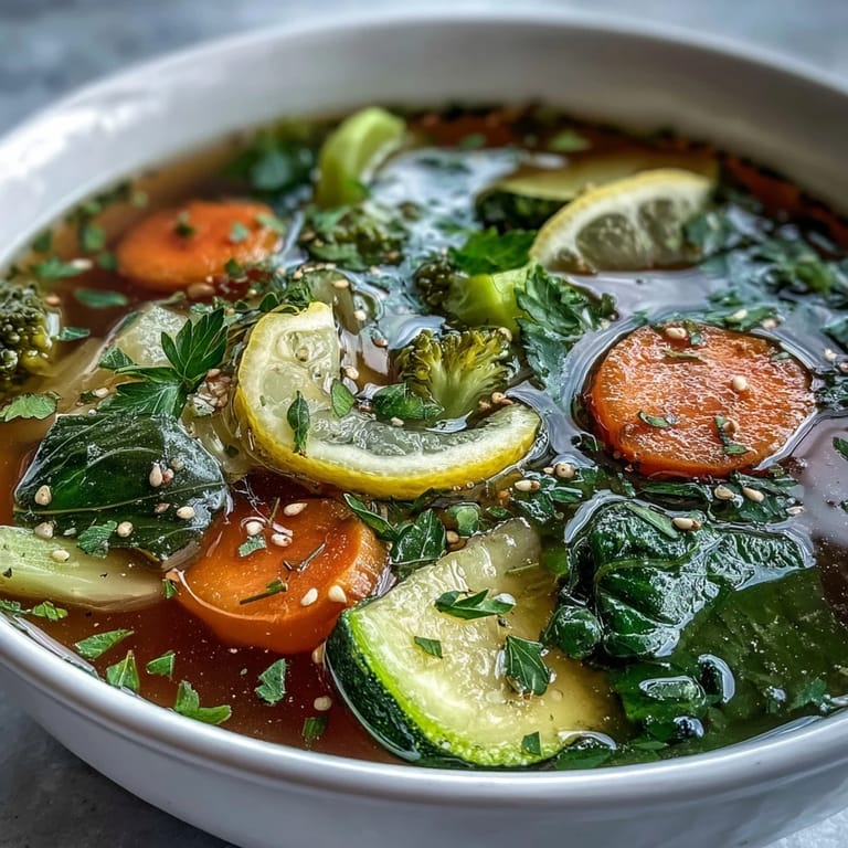 Vibrant Collagen-Boosting Broth Bowl steam rises, filled with tender vegetables.