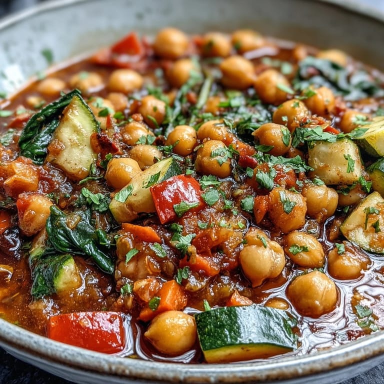 Healthy vegan Chickpea Stew served in a white bowl with a lemon wedge, ready to enjoy.