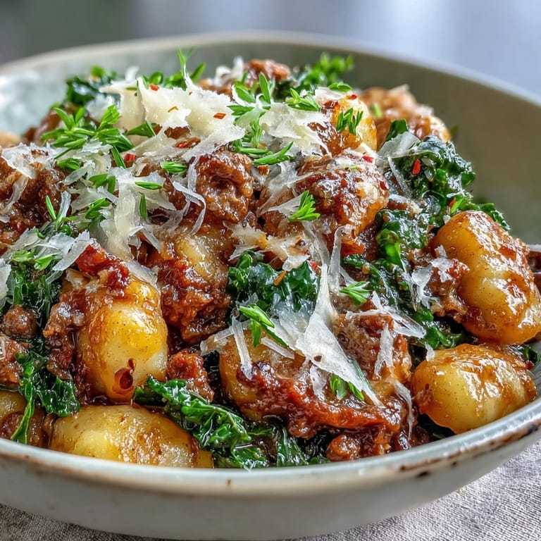 Tossing tender potato gnocchi with wilted greens and a rich tomato sauce, this Sausage Gnocchi is finished with fresh Parmesan and basil.