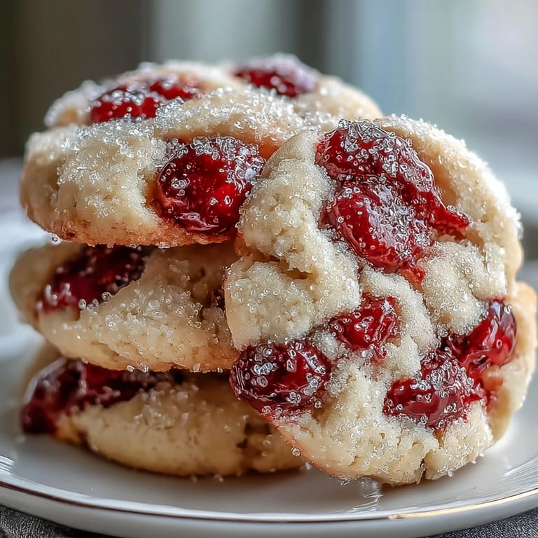 A plate of Soft Chewy Raspberry Sugar Cookies served with a glass of milk and fresh raspberries.