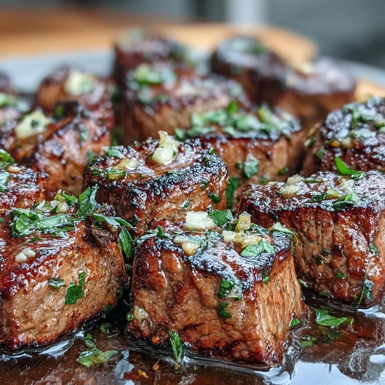 Tender sirloin steak bites tossed in lemon garlic butter, complemented by roasted Brussels sprouts for a flavorful keto recipe.
