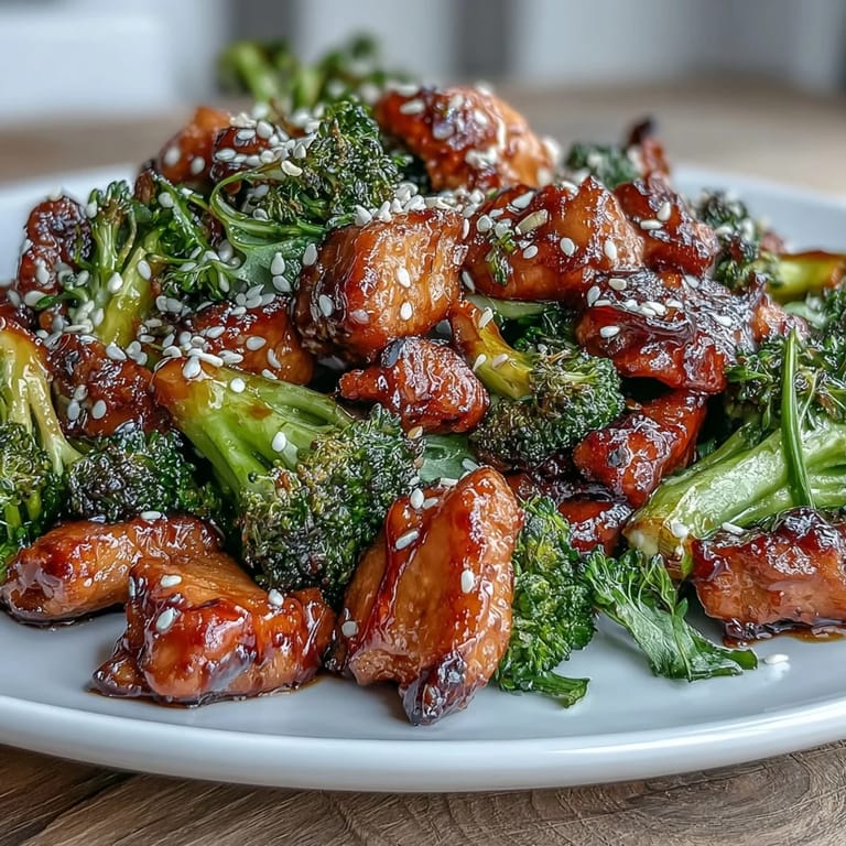 Oven-roasted teriyaki chicken and broccoli on a sheet pan, drizzled with homemade sauce and paired with nutty brown rice for a complete meal.  