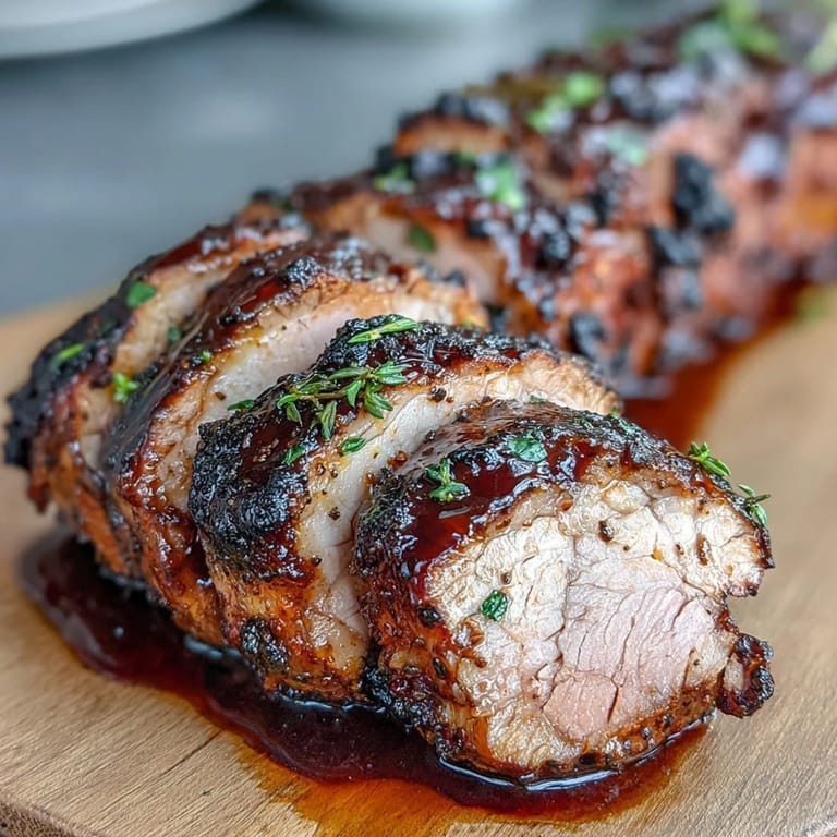 Bold jerk-seasoned pork tenderloin with caramelized edges, served with fresh lime wedges and vibrant herbs for an island feast.  