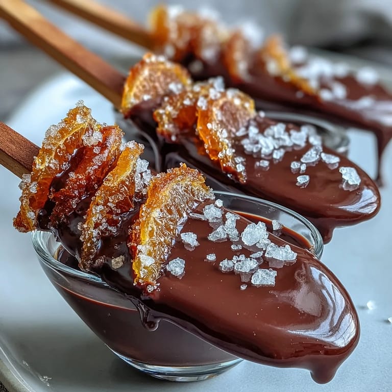 Rich dark chocolate hot chocolate stirrers featuring candied orange peel and a hint of sea salt for an elegant treat.  