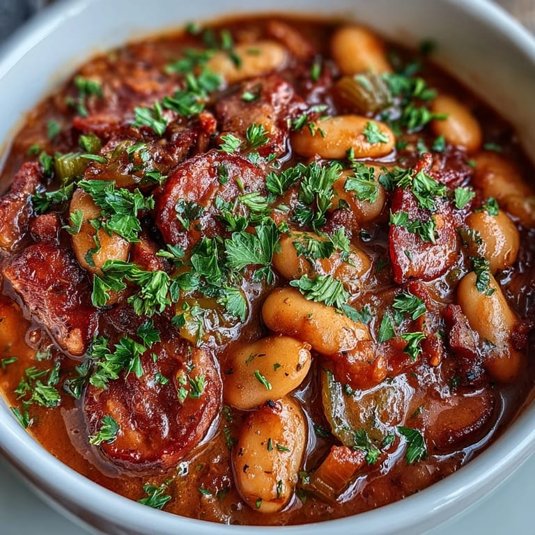 Rich Italian stew featuring diced ham, creamy cannellini beans, and aromatic vegetables simmered to perfection for a comforting winter meal.