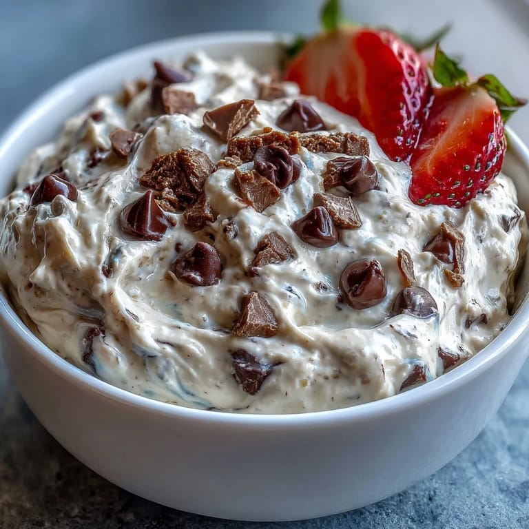 Wholesome cottage cheese cookie dough dip with a rich texture, ideal for dipping fresh fruit or gluten-free crackers.