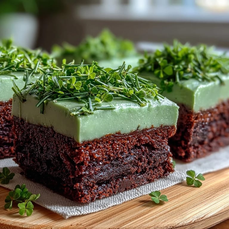 Fudgy shamrock brownies decorated with bright green icing, a fun and easy St. Patricks Day treat for all ages.