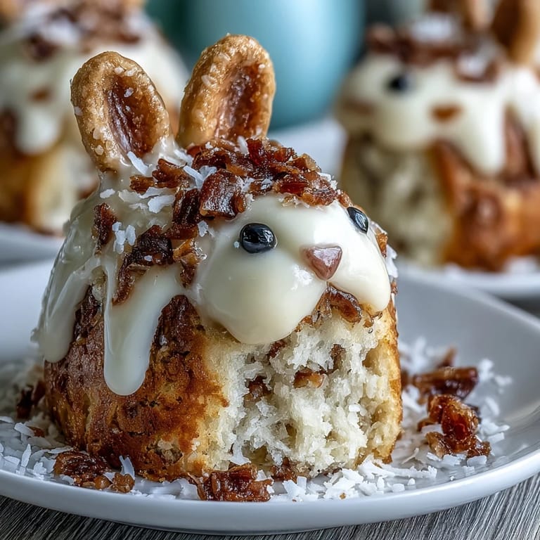 Festive bunny-shaped vanilla cake with fluffy buttercream, pink coconut details, and gold sprinkles, perfect for Easter celebrations and spring gatherings.