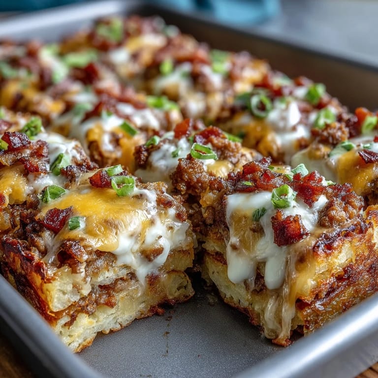 Hearty Amish breakfast casserole featuring eggs, sausage, and hash browns, perfect for feeding a hungry group on a lazy morning.