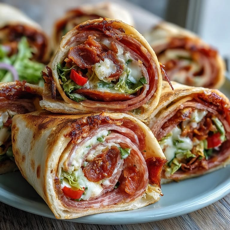 Bite-sized Italian Sub Pinwheel Wraps: savory deli meats, provolone, and peppers rolled up and sliced for a fun finger food.