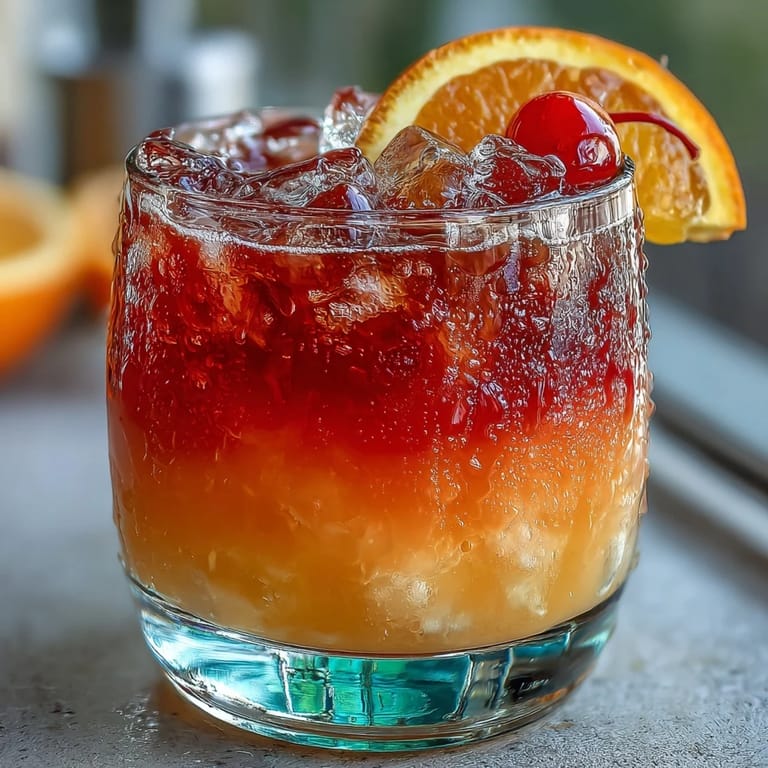 Layered orange and pineapple sunrise mocktail featuring grenadine syrup for a stunning gradient effect.