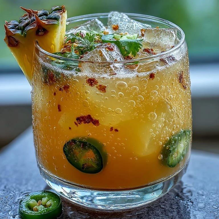 Refreshing Pineapple Jalapeño Agua Fresca garnished with lime wedges and jalapeño for a zesty summer drink.  