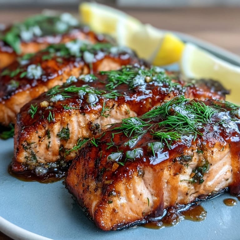 Grilled Cedar Plank Salmon featuring a glistening maple dijon glaze, ready to serve.
