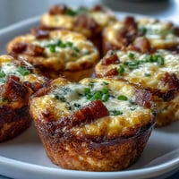 Golden-brown Ranch & Cheddar Egg Muffin Cups filled with bacon and green onions, ready to serve for a high-protein breakfast.
