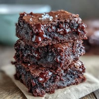 Fudgy sourdough discard brownies topped with sea salt flakes for a sweet-salty flavor contrast.  