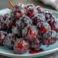 Frozen grape skewers coated in zesty lime sugar, a refreshing summer snack on a stick.  