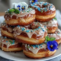 Baby in Bloom Mini Donut Tower with Flowers, a charming tiered display of pastel mini donuts topped with edible blooms for baby showers.