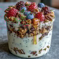 Fresh yogurt parfait bar with colorful berries and crunchy granola for a Mothers Day brunch celebration.