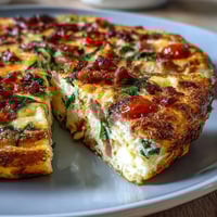 Savory One-Pan Ham and Cheese Frittata with fluffy eggs, melty cheddar, and diced ham baked to golden perfection.