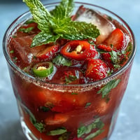 Refreshing strawberry chili limeade mocktail with a hint of spice and lime.