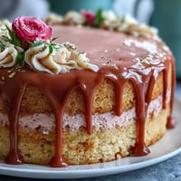Elegant bridal shower rosé velvet cake with shimmering gold drip, a divine dessert.